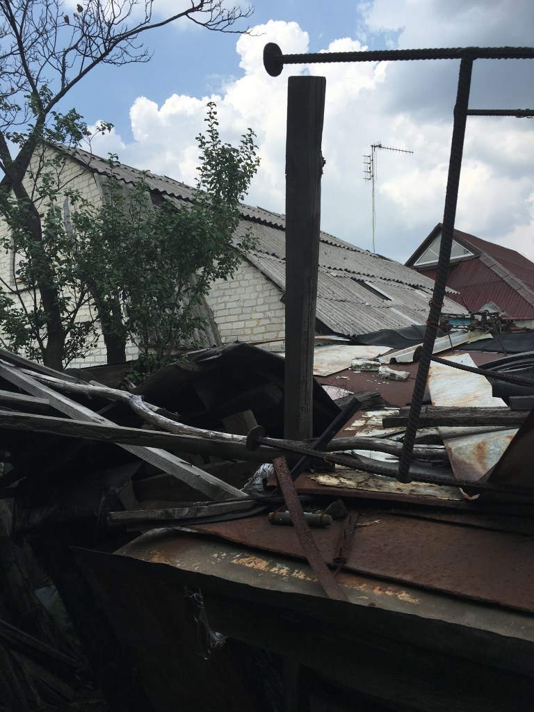 Shed ruined by mortar fire, Avdiivka, Ukraine