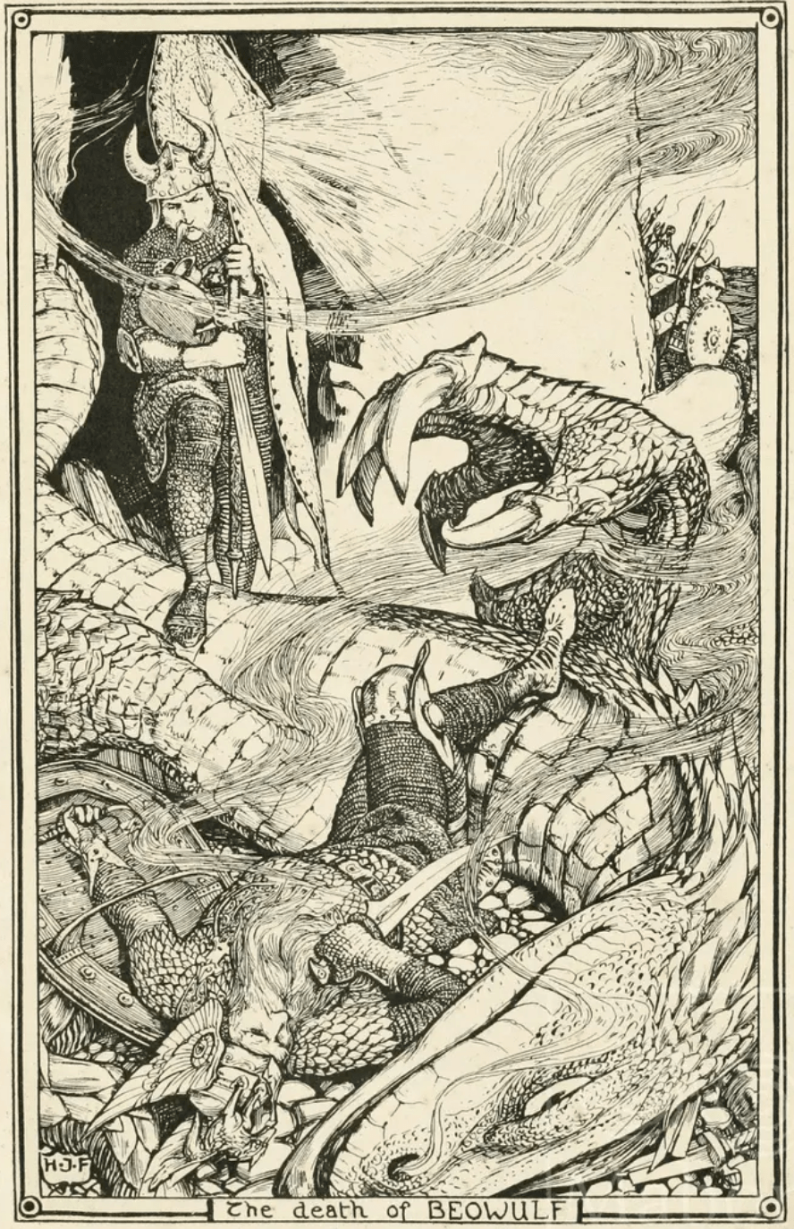 Beowulf dead by the wyrm
